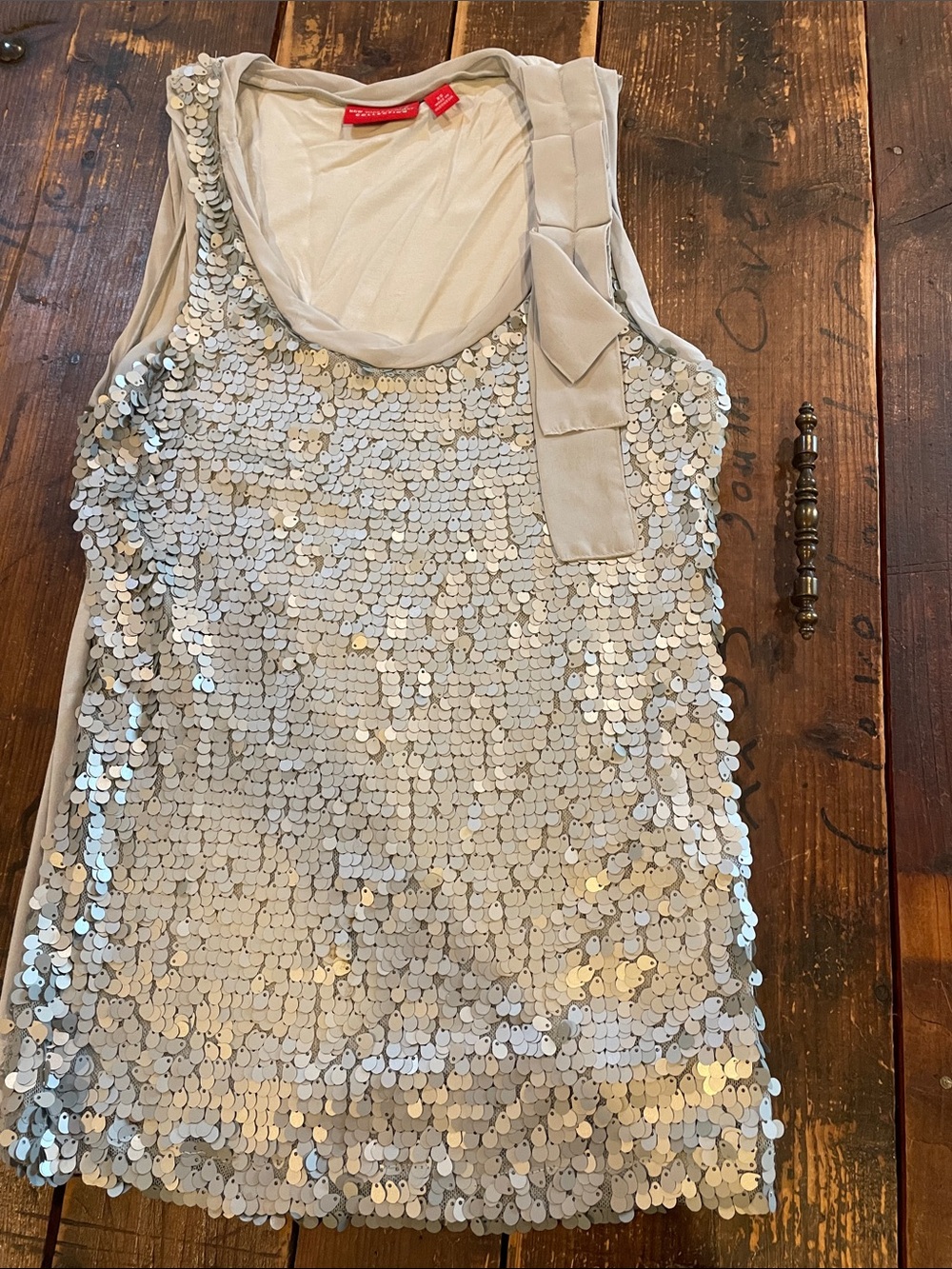 New York & Company Light Gray Top with Sequin Front